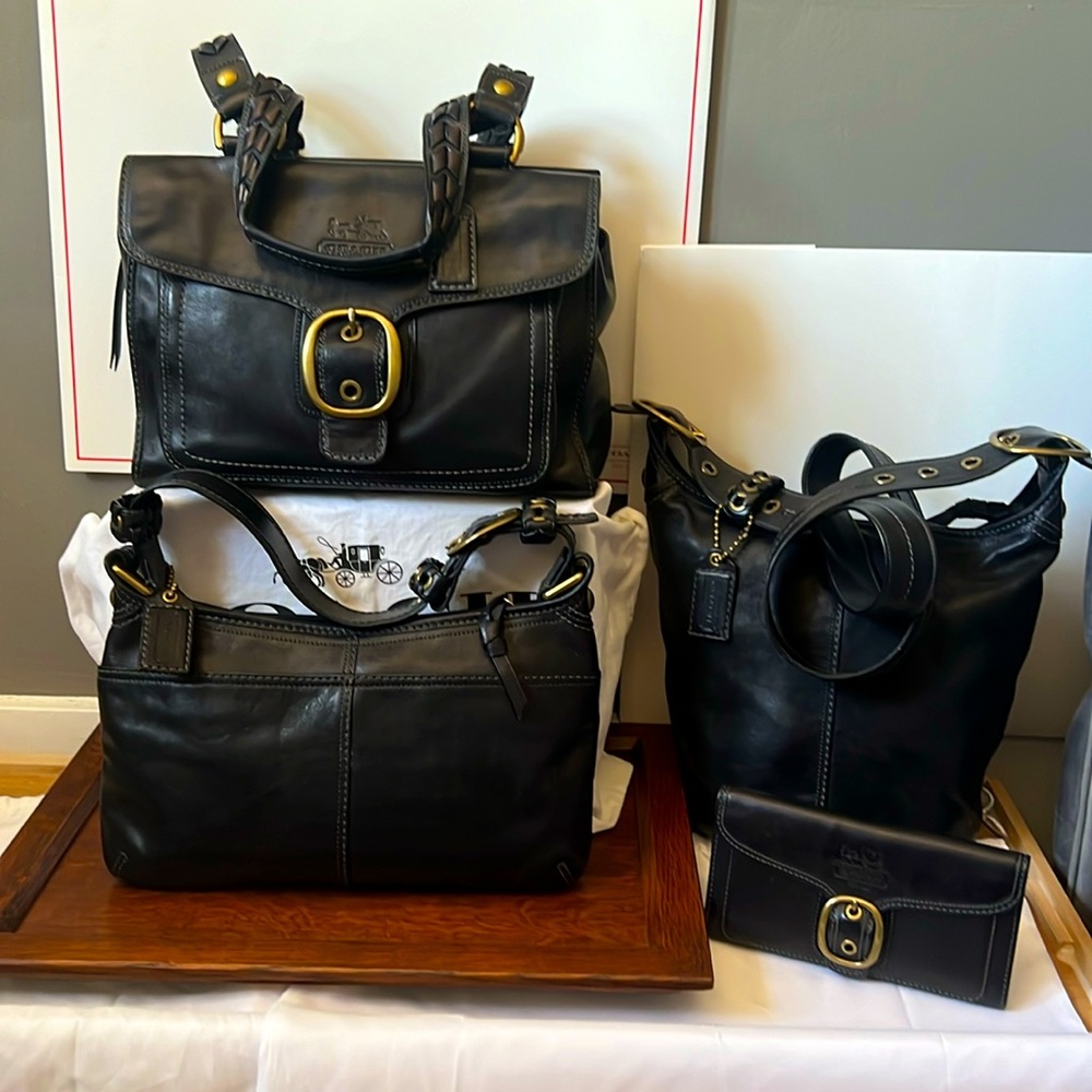 Coach Bleecker Black Leather Set - Shopper, Convertible Duffle, Demi Bag, Wallet